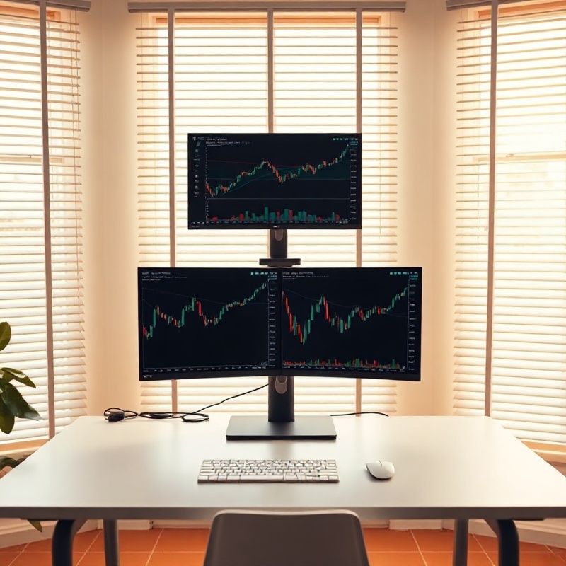 Estación de trabajo con interfaz de configuración de trading en modo teal-modern